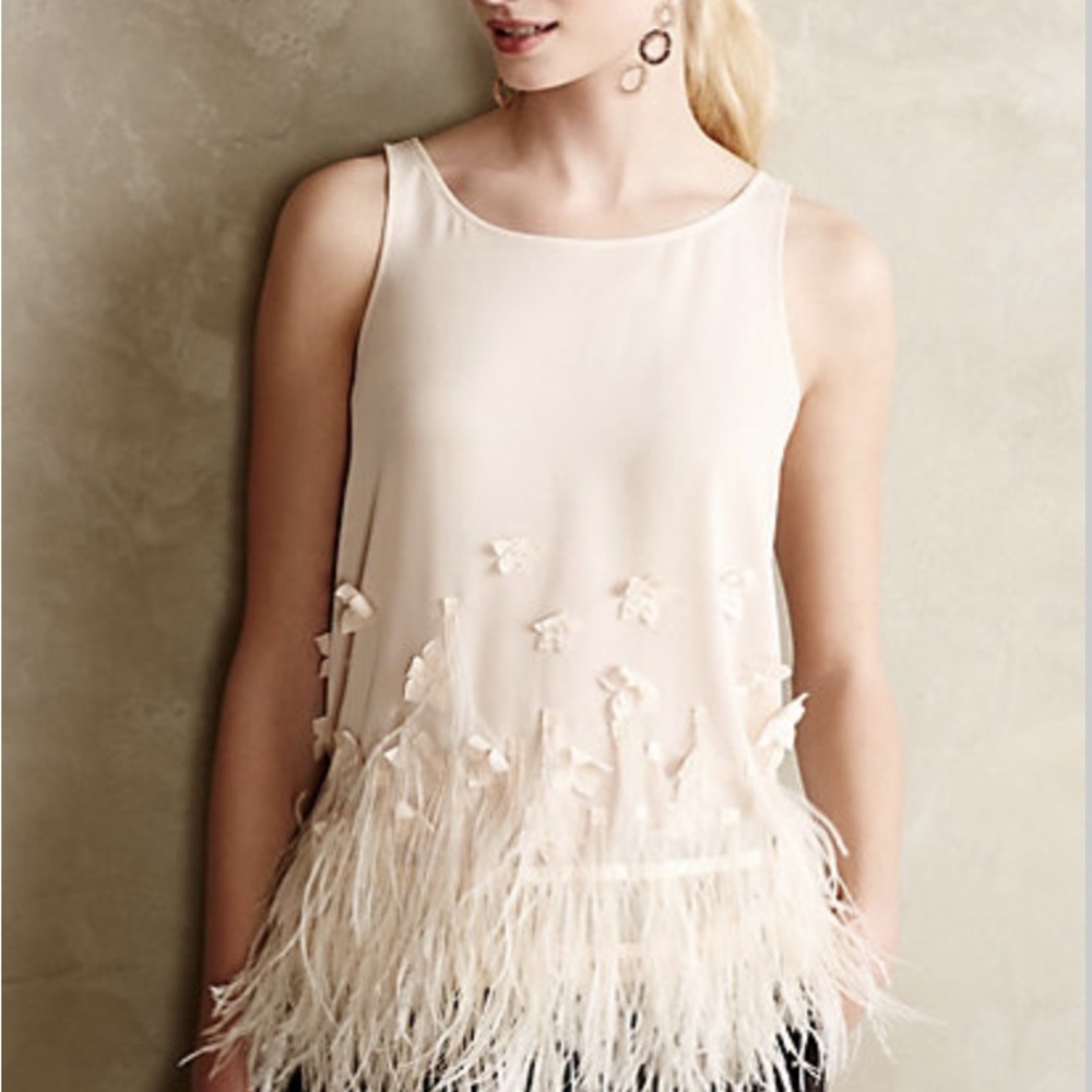 Anthropologie Feathered Fringe Blouse Sleeveless Moulinette Soeurs Women’s Large